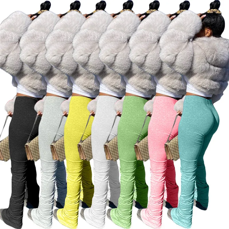 

Stacked Leggings Women High Waist Yoga pants Sweatpants Pleated Joggers 2020 Elastic pants legging jogging femme full trousers