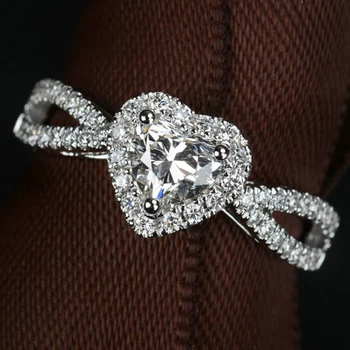 

1 Carat 18K White Gold 1 Ct Moissanite Diamond Ring Heart 2 Row Luxury Women Wedding Party Engagement Anniversary Ring VVS