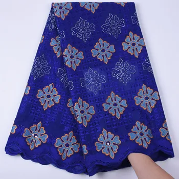 

New Arrival Swiss Cotton Lace Fabrics R Blue Swiss Voile Lace In Switzerland With Stones Soft For Daily Dress F1709