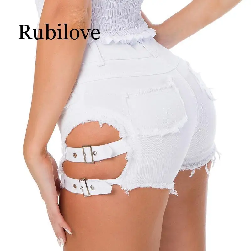 Rubilove, летние сексуальные джинсовые шорты для женщин, выдалбливают, повязки, панк рок, шорты с высокой талией