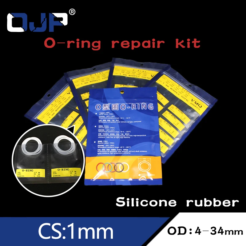 여러 크기 수리 키트 조합 O-링 실리콘/VMQ 두께 CS1mm O 링 씰 링 개스킷 와셔 흰색 실리콘 고무