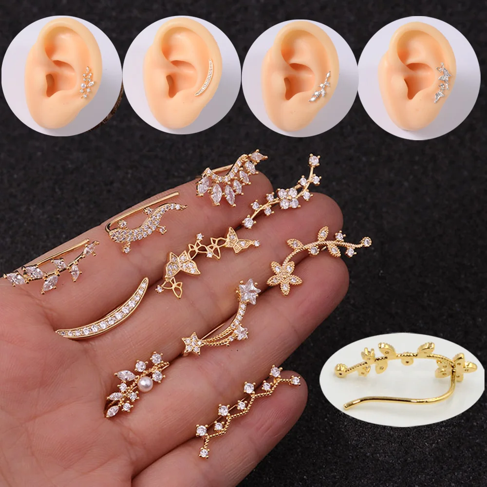 1PC 18G Fashion CZ Curved Cartilage Ear Piercing Brass Cuffs Clip Helix Earring Tragus Back Hook Stud Women Body Jewelry | Украшения и