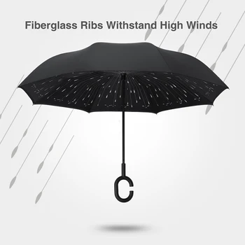

1 Pcs Cars Reverse Folding Umbrella Double Layer Rain Protection C-Handle Inverted Windproof Compact Hands Free Umbrella