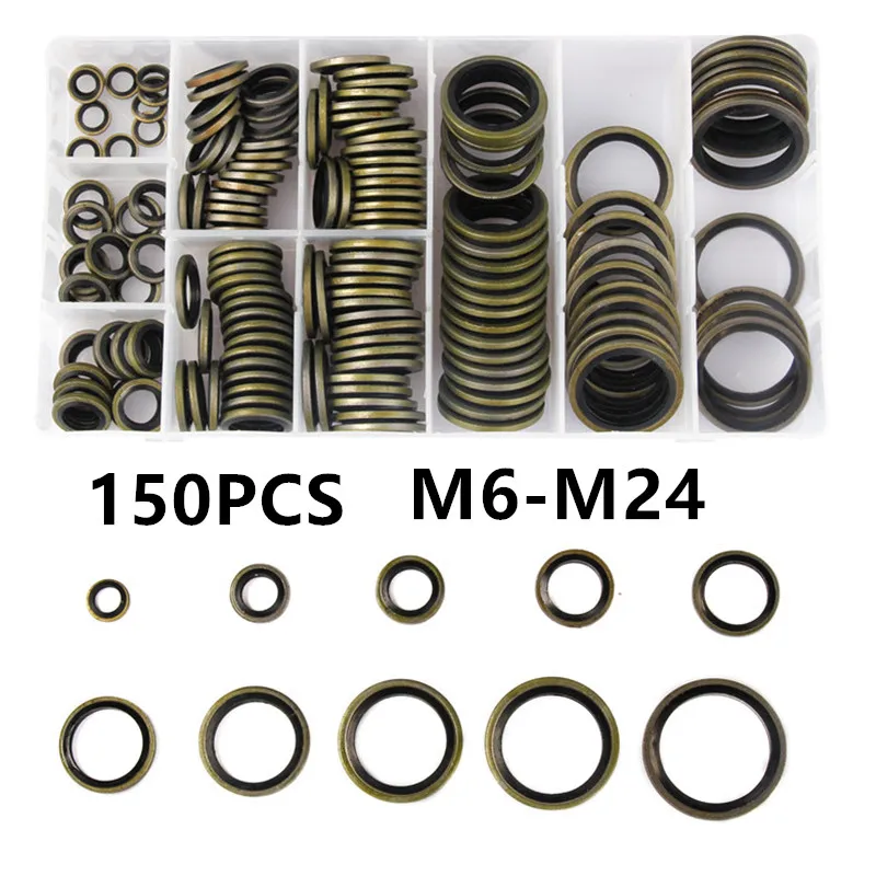 150PCS M6-M24 고압 유압 파이프 씰 패드 고무 금속 심 씰 가스 켓 고온 파이프 라인 밸브 O-링 가스 켓