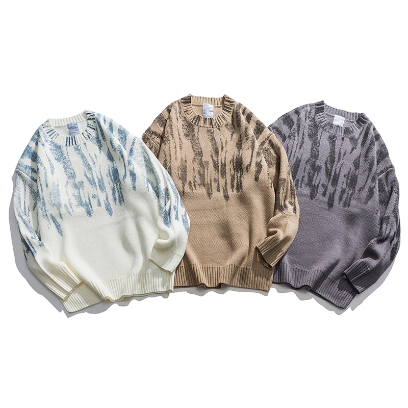 

Transition store Japanese new style men's autumn and winter tie-dye sweater round neck pullover casual plus size sweater