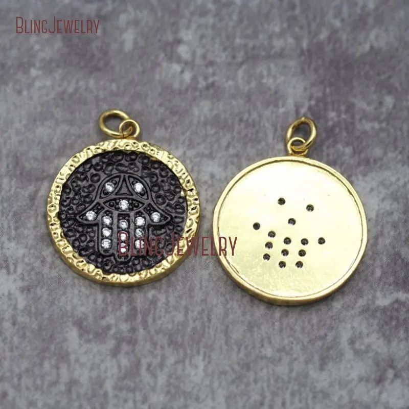 20190731-PM26744-Hand Round ShapeMixed µç¶Æ Pendant Irregular Surface Brassmicro Inserts White Zircon_2