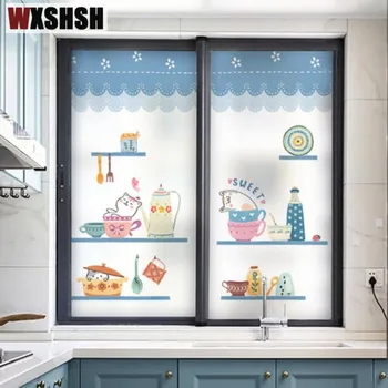 

Static Cling Custom Size Window Sticker Cat Kitchen Pattern Cute Tint-Film Privacy Protection Decorative Glass Film Raamfolia