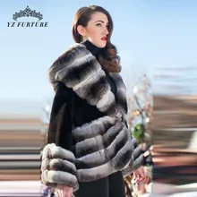 Real Chinchilla Color natural fur rex rabbit fur Short Coat Women Jacket With Large Collar Natural Real Fur Coat Warm Jackets