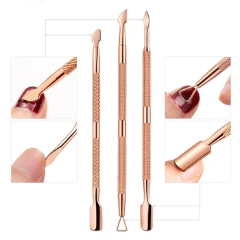 

Dual-ended Rose Gold Nail Art Cuticle Pusher Manicure Pedicure Stainless Steel Care Tool Dead Skin Push UV Gel Polish Remover