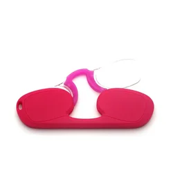 Compact Pince-nez Style Reading Glasses - Unisex Nose Clip Readers Without Sideburns - +250 (Pink)