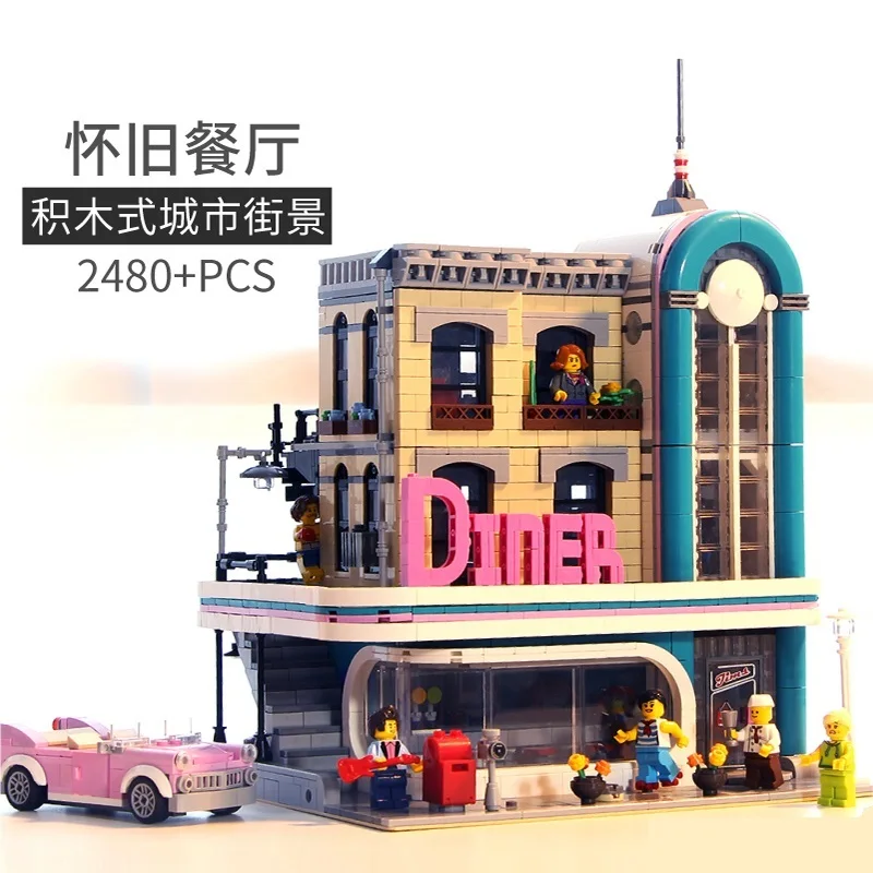 

DHL Free Shipping Building Blocks 2480Pcs Street view Nostalgic restaurant Creators Learning Figures Bricks Toys For Children