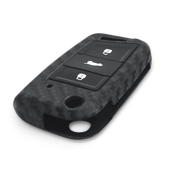 Cover chiave telecomando per VW Polo Golf 7 Tiguan Per Skoda Octavia Per SEAT Leon ibiza 2015 - KEYYOU Del Silicone Chiave In Fibra di Carbonio Caso Della Copertura Fob Per VW Polo