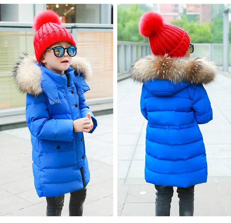 Olekid-30 градусов России зимняя куртка-пуховик для девочек куртка с капюшоном с натуральным мехом, длинное пальто для мальчиков От 2 до 12 лет подростковая детская верхняя одежда