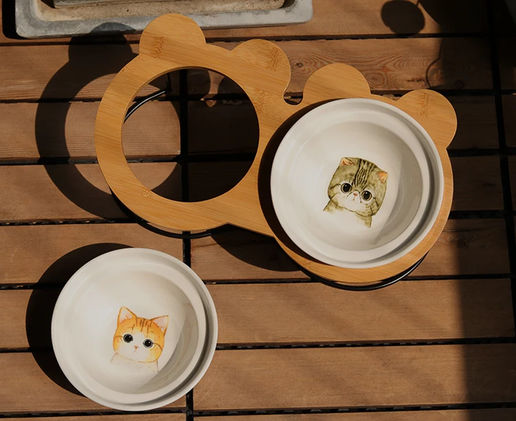 Лидер продаж Высококачественная миска для домашних животных бамбуковая полка керамические миски для кормления и питья кошек для собак миски для домашних животных кормушки аксессуары