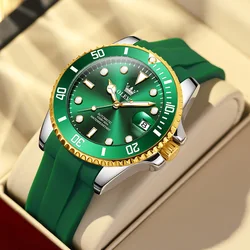 OLEVS Reloj de pulsera con correa de goma para hombre, accesorio masculino con esfera verde Submariner, resistente al agua hasta 30M, mecánico automático, 2022