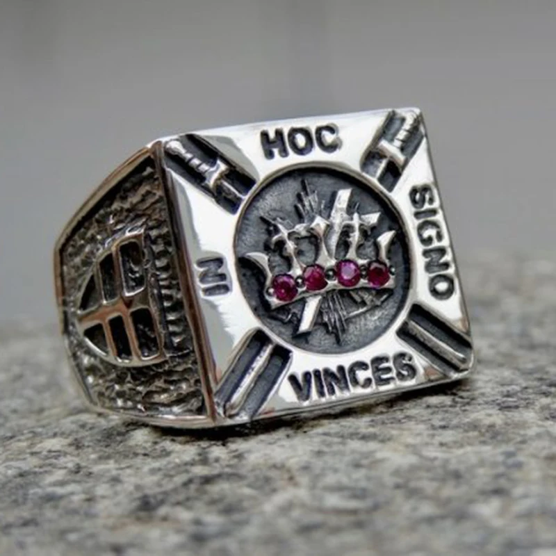 Unique Lucky Anel New Knights Templar Ring Stainless Steel with Stones Masonic Handmade Jewelry Gift Us Size