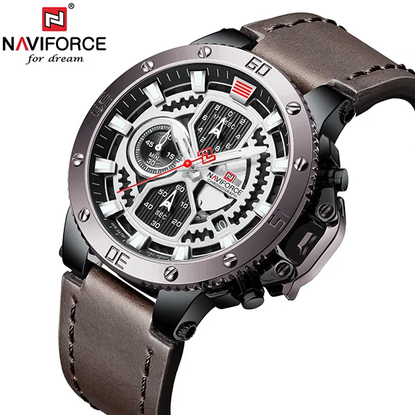 BWDBN NAVIFORCE новые мужские часы лучший бренд класса люкс военные кварцевые мужские часы, хронограф кожаные водонепроницаемые часы мужские relogio masculino - Цвет: BWDBN