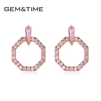 

Gem&Time Round CZ Stud Earrings Jewelry With 925 Sterling Silver Original Geometric Earrings For Women Fine Jewelry SE-450