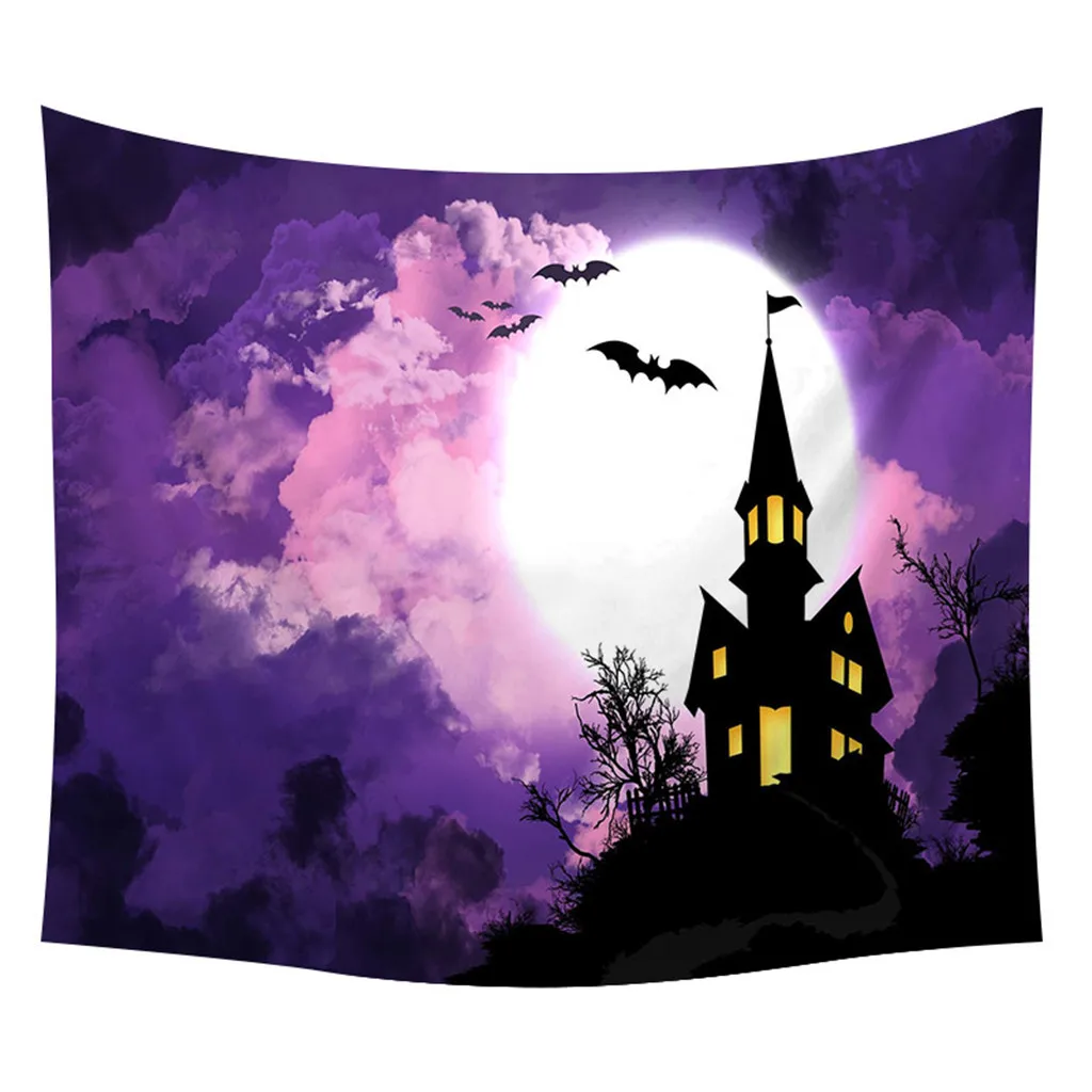 G Halloween Creative Tapestry Purple Moon Night Castle Theme Printing Wall Hanging Tapestry Home Decoration Blanket - Цвет: G