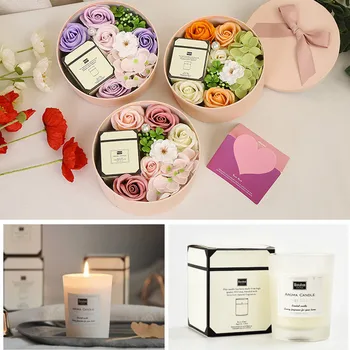 

Artificial Flowers Valentine's Day DIY Soap Flower Candle Gift Rose Box Bouquet for Home Decoration Bedroom Wedding Family Gift