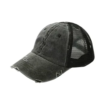 

Summer Cap Distressed Baseball Cap Messy Bun Ponytail Hat Women Mesh Trucker Caps Washed Cotton Adjustable Snapback Hip Hop Hats