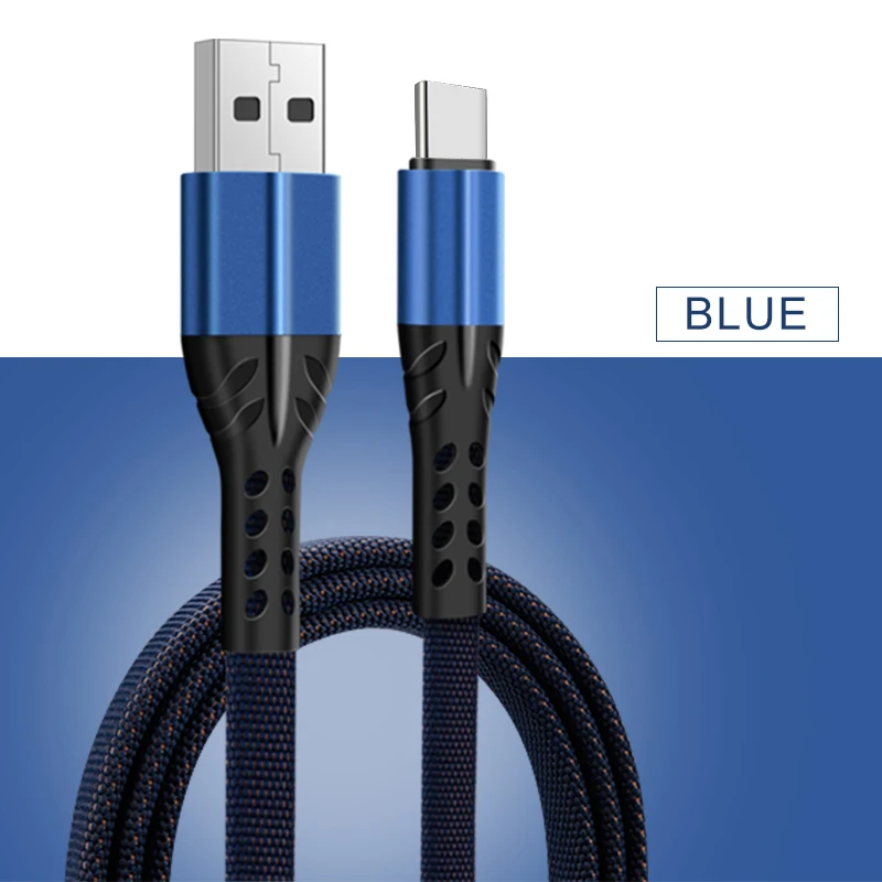 EKDME крепкий нейлоновый плетеный кабель type C USB для samsung кабель 1 м 2 м 3.5A провод для быстрого заряда type-C кабель для зарядки телефона для Xiomi - Цвет: Синий