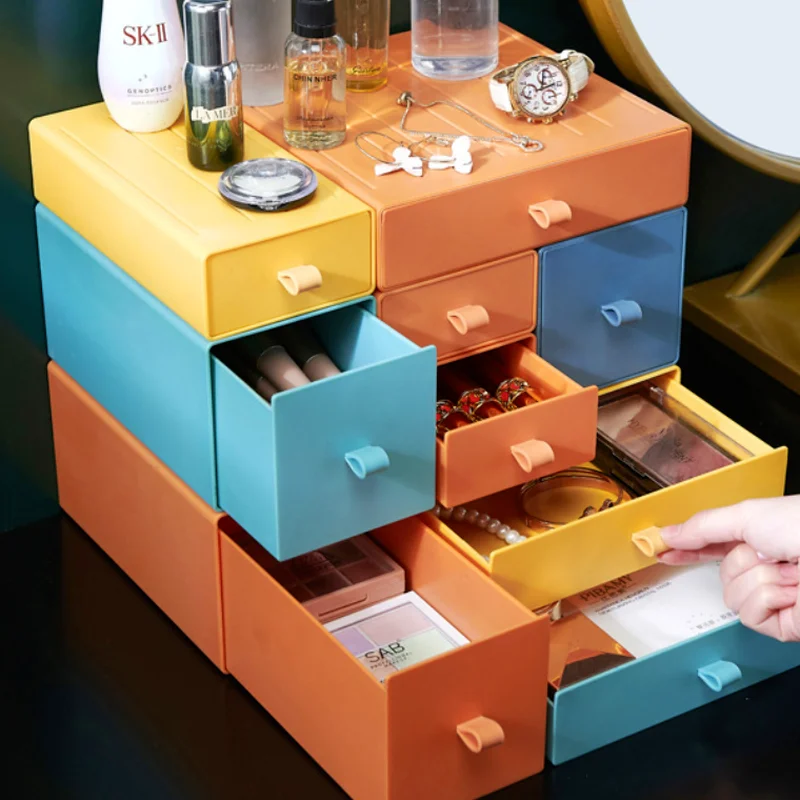 

DIY Desktop Storage Box Plastic Drawer Cosmetic Box Dormitory Desktop Organizing Storage Color Matching Office Small Drawer Box