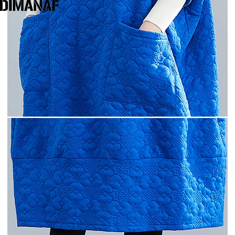 DIMANAF, зимнее женское платье выше размера, винтажное, утолщенное, хлопковое, женское, свободное, элегантное, для девушек, Vestidos, с цветами, с карманами, размера плюс