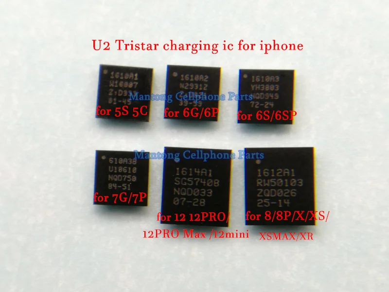 10 pièces 1610A1 1610A2 1610A3 610A3B 1612A1 U2 USB chargement tristar ic pour iphone 5S 6 6plus 6S 6sp 7 7plus 8 8P X XS/Max 11/pro