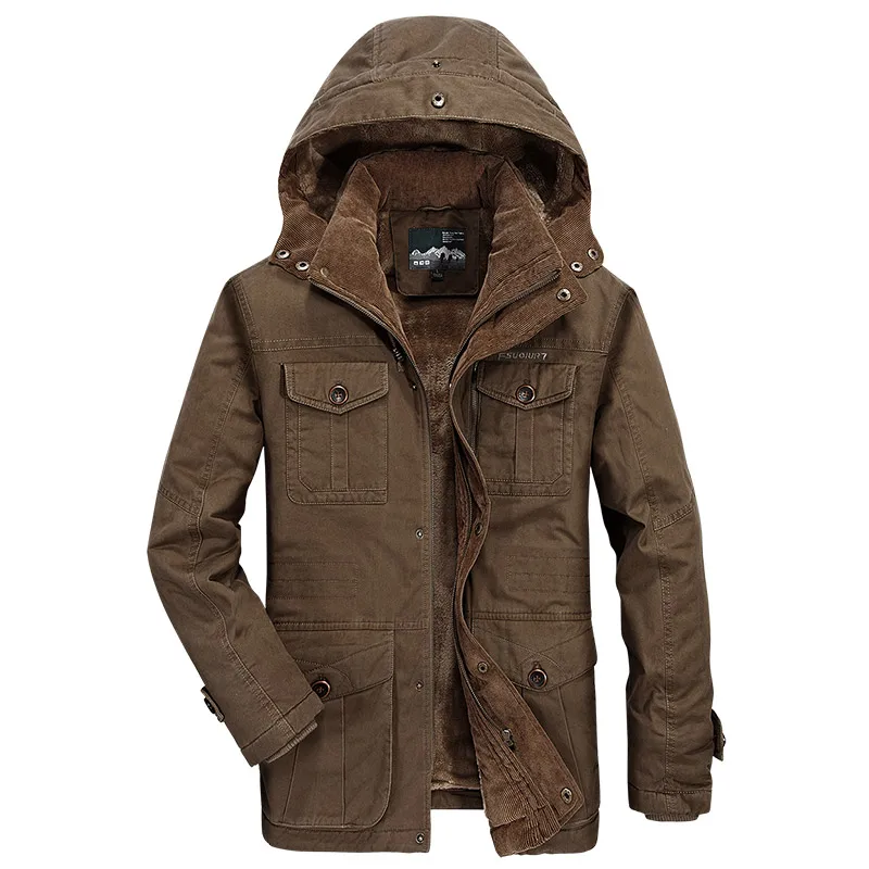 

Winter Jacket Men Thick Warm Parka Fur Hooded Winter Coat Cotton Cargo Fleece Windbreaker Jackets Multi Pockets Dropshipping