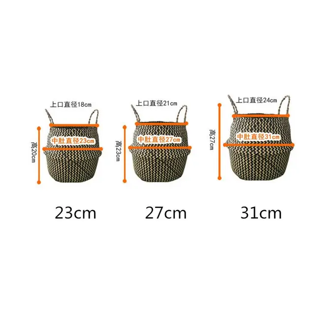 Összecsukható, Kézzel Készített Tengeri Fű Virág Edény Tároló Fonott Kosár Rattan Szalma Otthoni Kerti Hullámminta Ültetvényes Edények Mosodai - Image 6