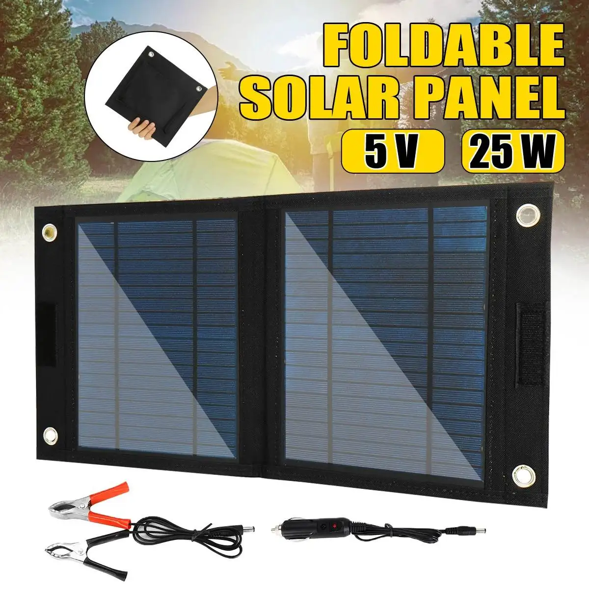 

25W Portable 5V Solar Panel Folding Foldable Waterproof Charger Mobile Power Bank for Phone Battery USB Port