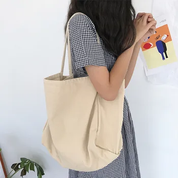 

2020 Women Shopping Bags Girls Canvas Solid Colors Handbag Ladies Fashion Casual Shoulder Bags Foldable Girls Student School Bag