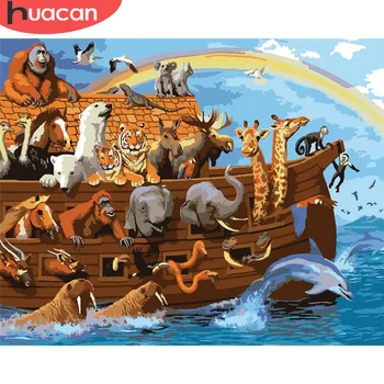 

HUACAN DIY Pictures By Number Elephant Kits Drawing On Canvas Painting By Numbers Animal Hand Painted Picture Gift Home Decor
