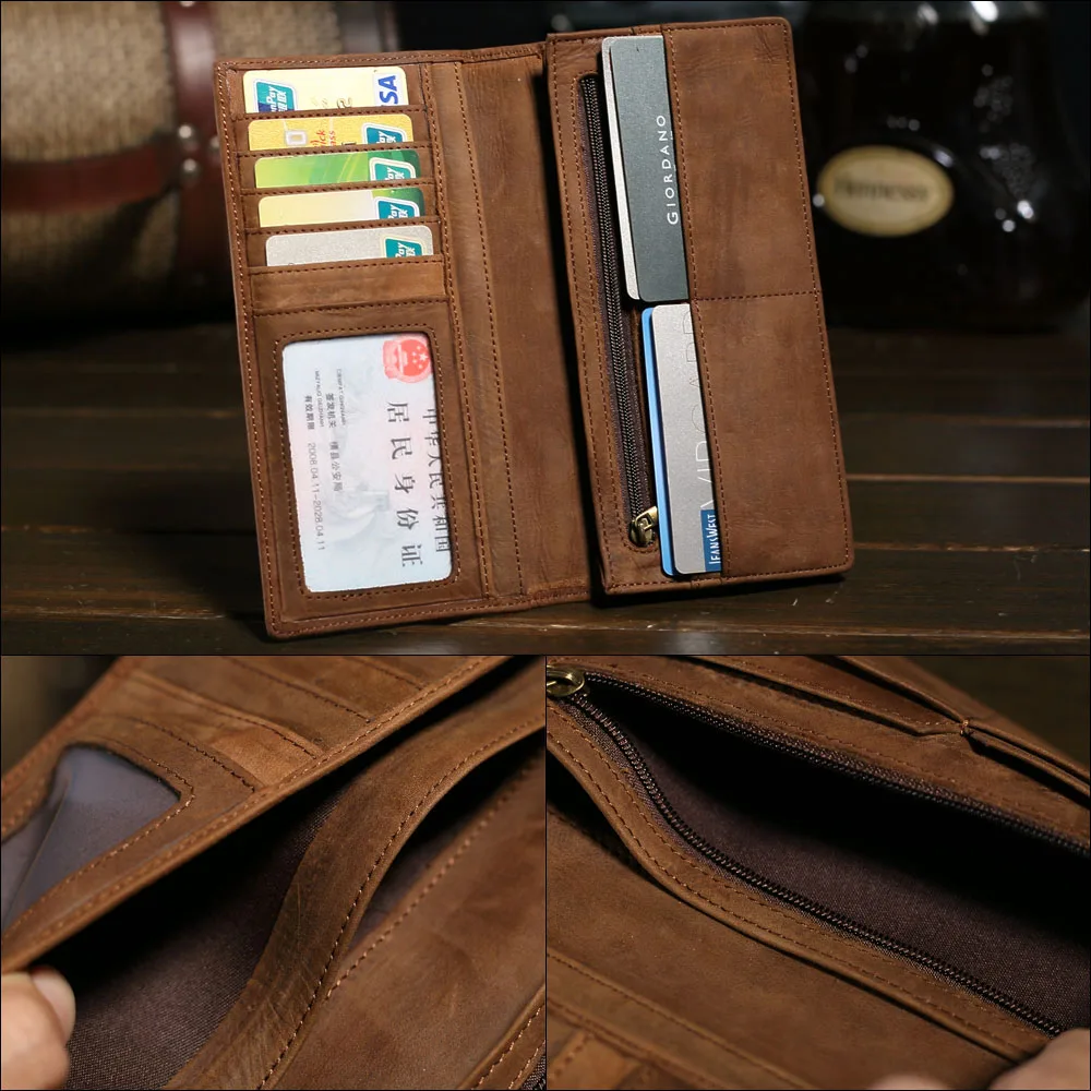 Luufan Crazy Horse Leather Long Men Wallet Soft Clutch Snap Long