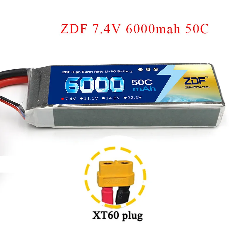 XT60 Plug ZDF power RC 2S LiPo батарея 7,4 V 6000MAH 50C для RC Дрон Квадрокоптер вертолет Автомобиль Лодка Самолет - Цвет: XT60 Plug