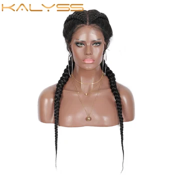 

Kalyss 24 Inch French Braided Wigs Synthetic Lace Front Wig Black Dutch Twins Frontal Lace Wig for Women with Baby Hair