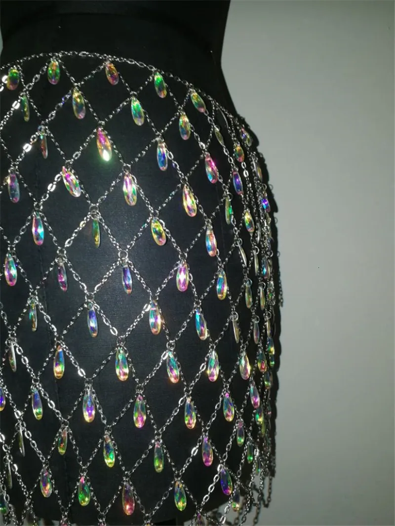 Юбка из кристаллов, Женская облегающая юбка с металлической цепочкой и блестками, женские Клубные мини-юбки harajuku, вечерние юбки faldas mujer moda