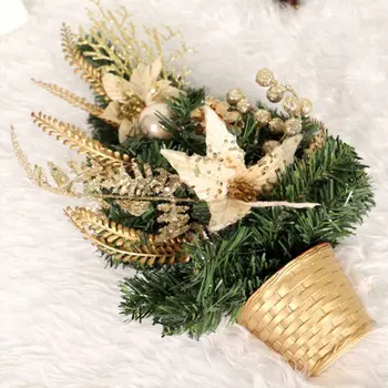 

Fast Shipping 2020 Christmas Creative Small Tree Golden Pot Bottom Half Green Pine Needles Decorative Tree Christmas Decorations