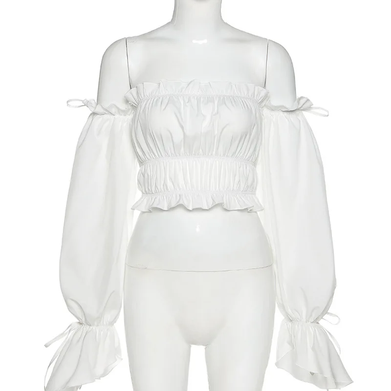 Waliicorners Long Sleeve Ruffle Top Ladies White Elegant Top Party Off Shoulder Top 15 H3a0a1e1393344c52b04c94b7d771010cu