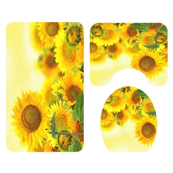 

1 Pack Sunflower Printed Bath Shower Curtain Bathroom Products Non Slip Toilet Cover Mat Floor Pad Accessories Ornaments