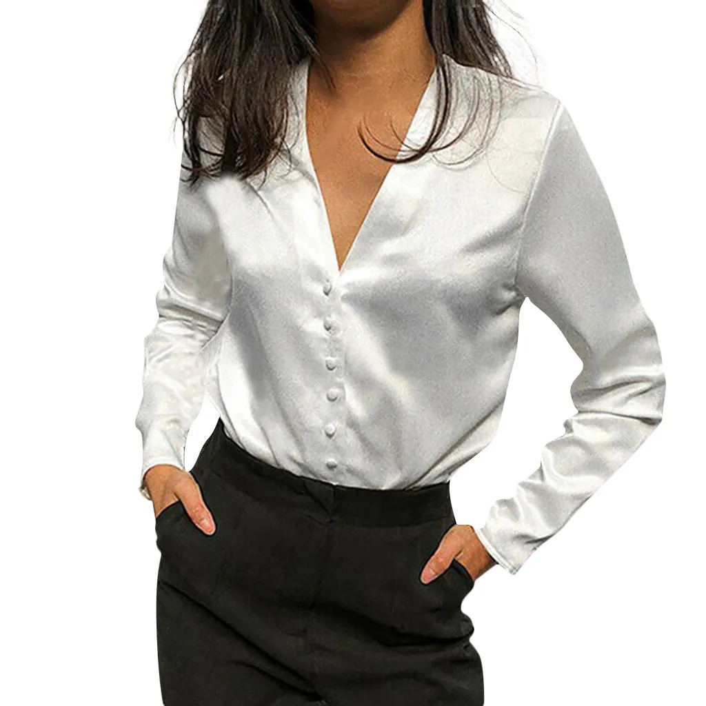 

Plus Size Shirt Fashion Womens Tops And Blouses V-Neck Solid Long Sleeve Button Vintage Blouse clothes blusas mujer de moda #G1