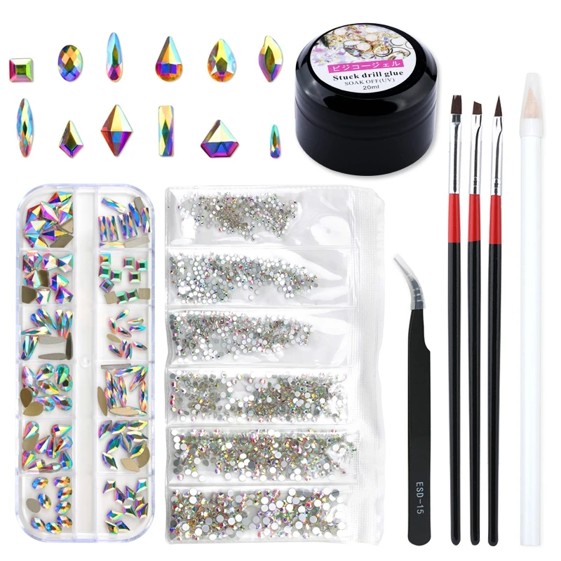 

120 Pcs Multi Shapes Glass Crystal AB Rhinestones For Nail Art Craft Mix Flat Back Crystal Nails Accessories 3D Decorations