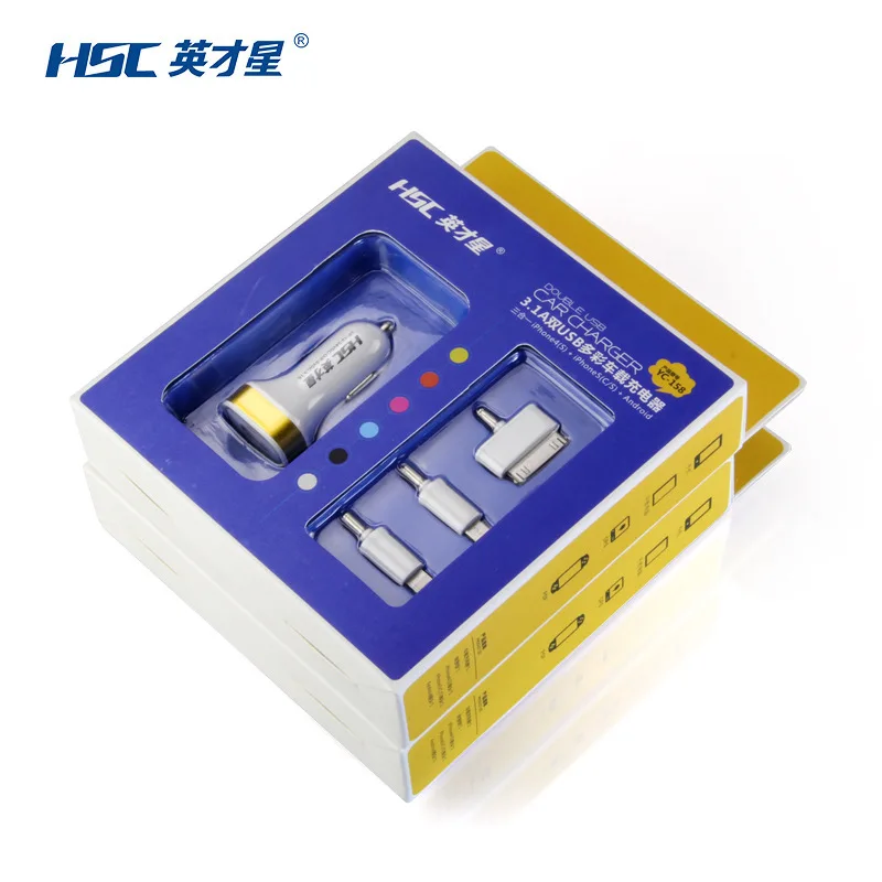 

Excellence Star 3.1 a Dual USB Colorful Car Mounted Charger with IPhone4/5 Android Three-in-Front-Line Yc-158