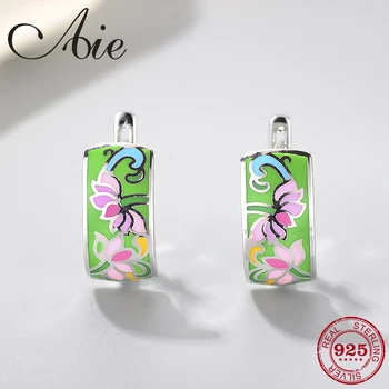 

2018 new Idyllic plant style DIY gift 925 Sterling Silver fashion Fresh lotus green Enamel fine Ear clip Party Jewelry