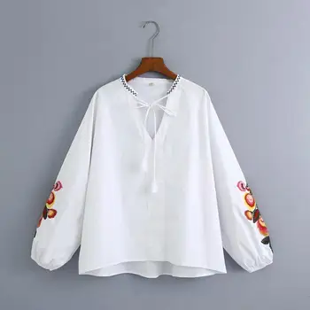 

2020 autumn embroidered shirt women's long-sleeved ethnic style shirt OO6-35342
