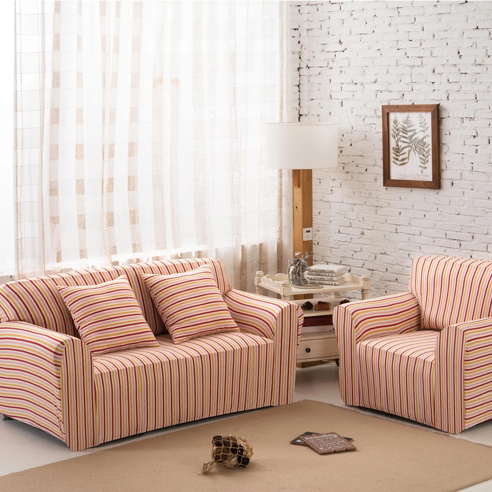 

Sofa Cover Tight Wrap All-inclusive Sectional Elastic Full Couch Cover Sofa Towel for Living Room 1/2/3/4 seat stripe Slipcovers