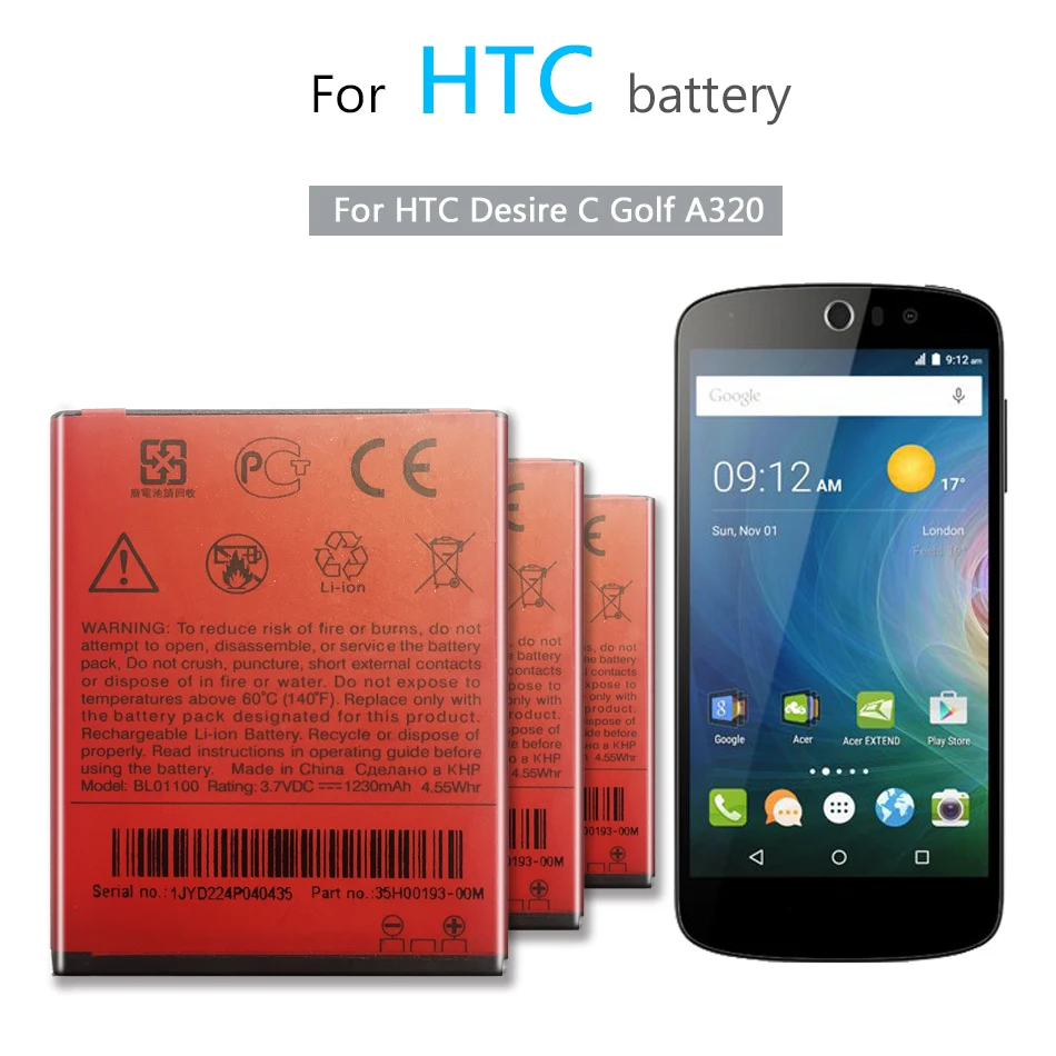 Ykaiserin смартфон замена батарея 1230mAh для HTC Desire C Golf A320 A320E BA S850 S910 BL01100|Аккумуляторы