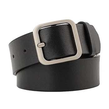 

1pc Women Leather Belt Female Fully Adjustable Casual Belt Square Shape Buckle for Women Ladies (110cm Length 3.3cm Width Black