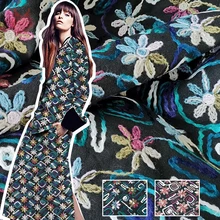 Синяя фиолетовая Цветочная Вышитая шерстяная ткань для зимнего пальто платье плотная смешанная ткань tela tejido для шитья SP4273